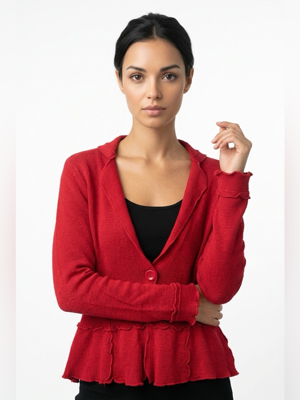 Red knit cardigan